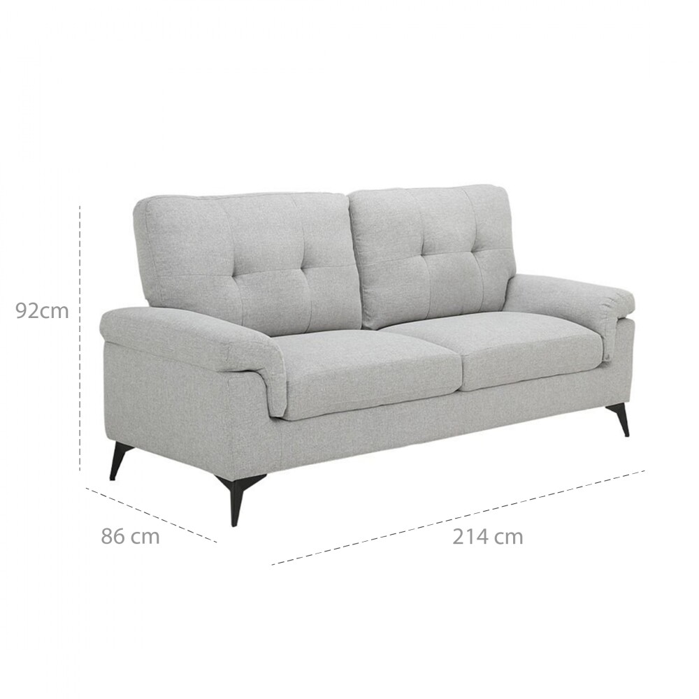 Sillón 3 Cuerpos Tela y Madera Natural Living - Lamona Gris Claro