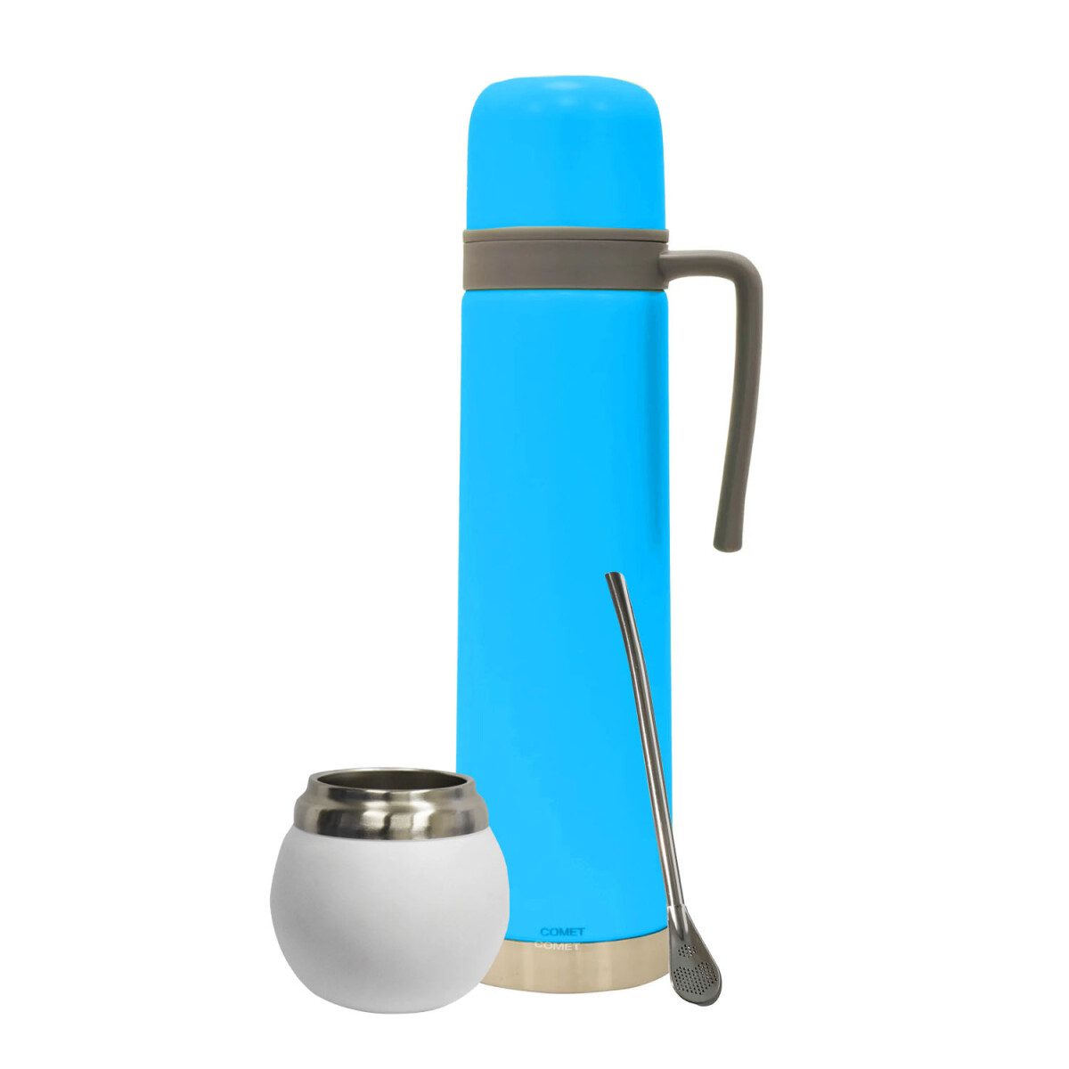 Set Matero Termo 750ml +mate lavable 120ml +bombilla regalo - Blanco 