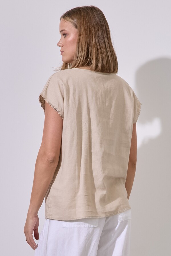 Blusa Lino Puntilla KHAKI