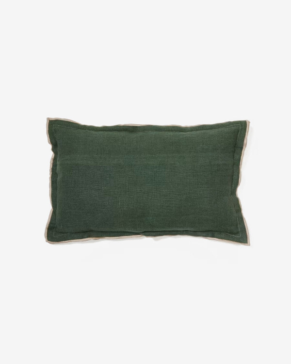 Almohadón Sagi de lino beige y verde 30 x 50 cm