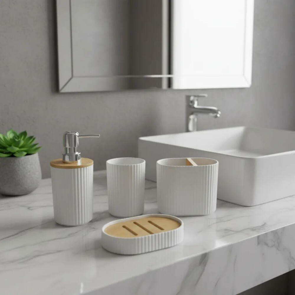 Elegante Kit De Accesorios Para Baño Blanco