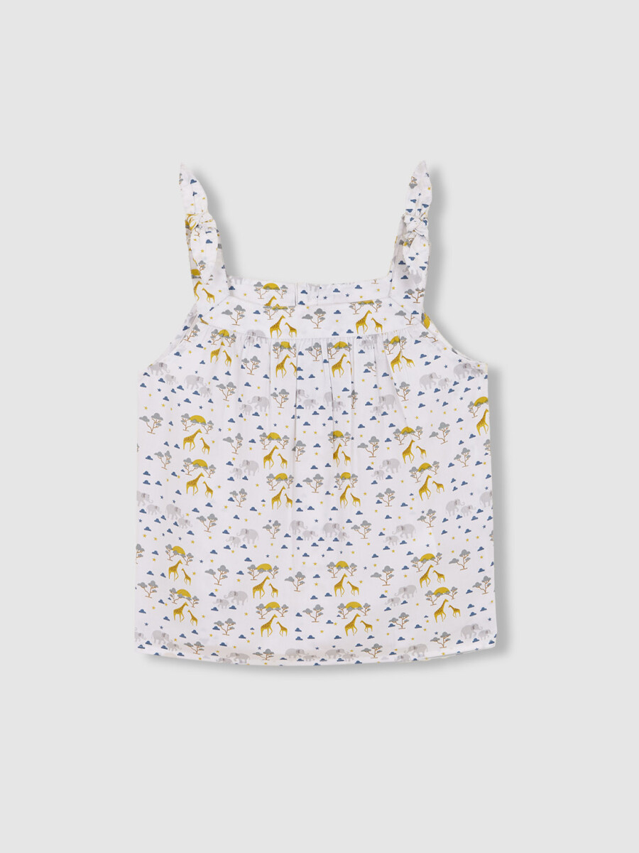 Pijama Corto De Popelin Estampado Blanco