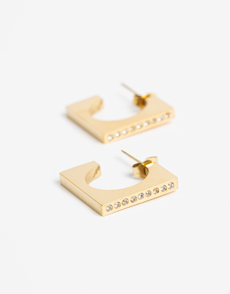 Aros Argollas Strass Argollas Acero Con Cubic - Dorado