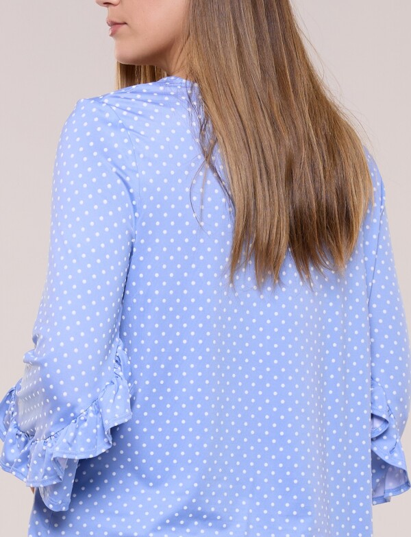 Blusa Lunares Manga 3/4 Con Volados CELESTE/MULTI
