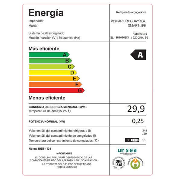 Heladera Side By Side Smartlife Sl-sbs690sdi 690 L HELADERA SMARTLIFE BY SIDE SL-SBS690SDI