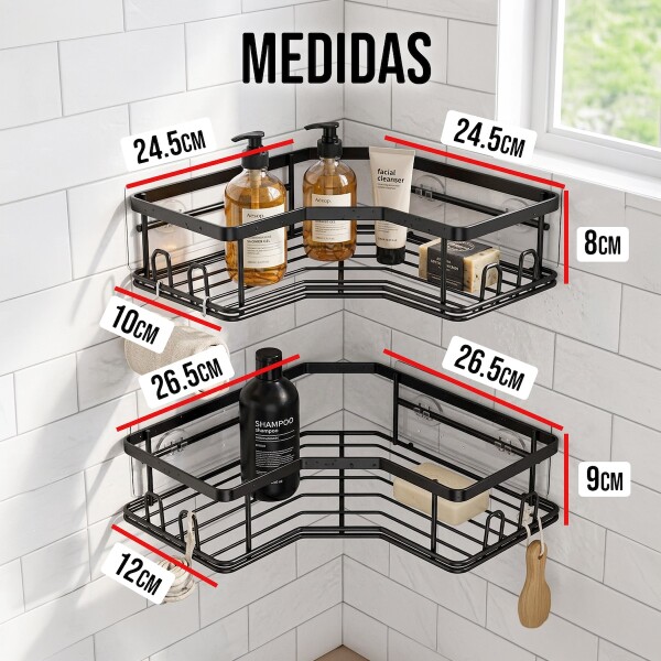 Set X2 Estantes Esquinero Organizador Baño Ducha Y Adhesivos Linea Premium Imback Color Negro Set X2 Estantes Esquinero Organizador Baño Ducha Y Adhesivos Linea Premium Imback Color Negro