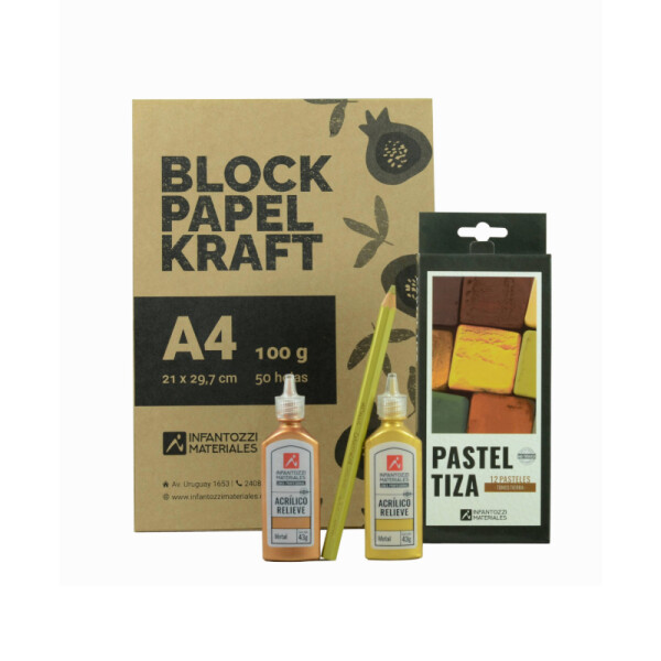 Kit Block Kraft + Pastel Tiza Tonos Tierra Única