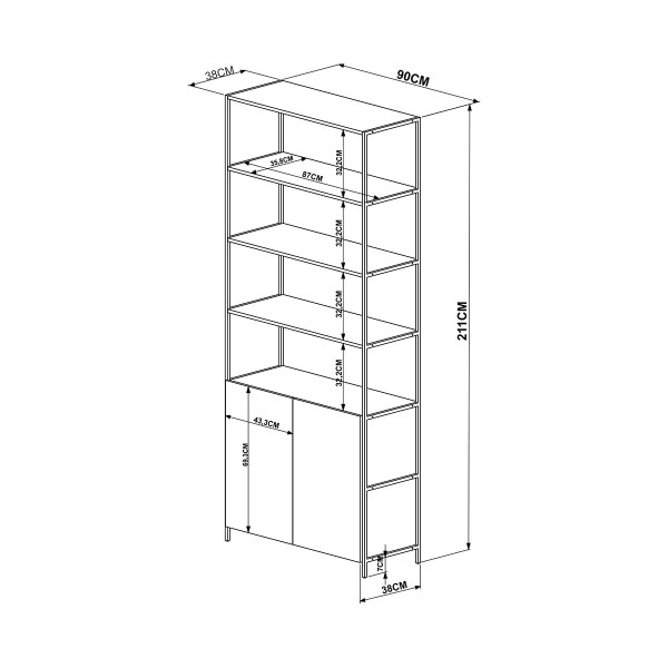 Biblioteca Metro 2 Puertas Mdp 4 Estantes Blm2p805mn BIBLIOTECA METRO 2 PUERTAS