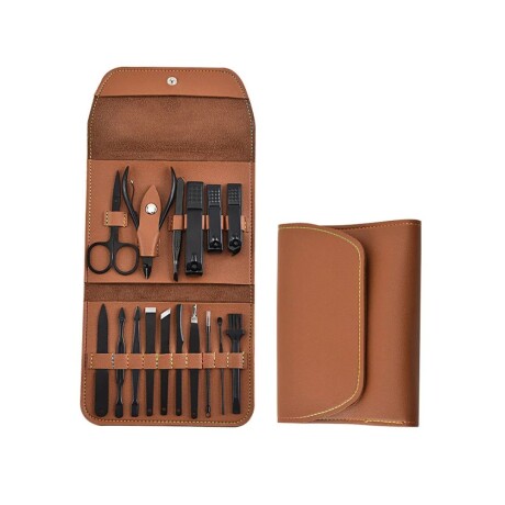 Set Manicura Pedicura Cortauñas Estuche 16 Piezas Accesorios Color Marrón Set Manicura Pedicura Cortauñas Estuche 16 Piezas Accesorios Color Marrón