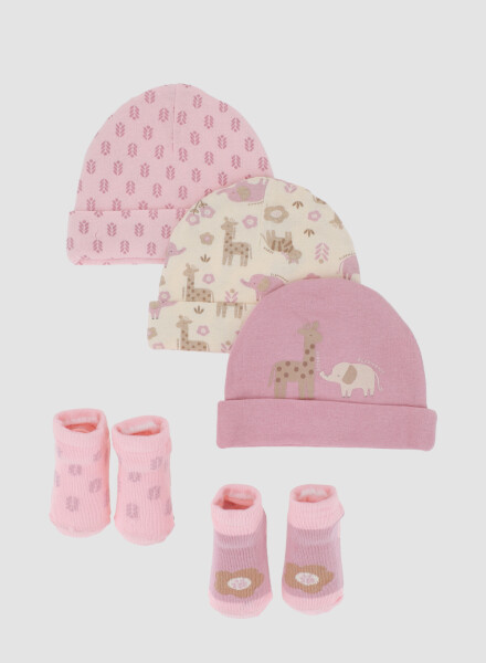 Pack gorros y medias jirafa Rosado
