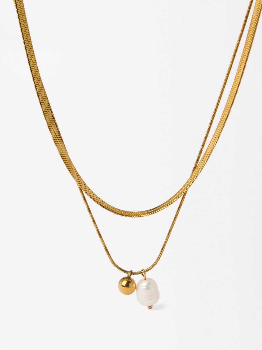 Set De Collares De Perlas - Acero Inoxidable dorado