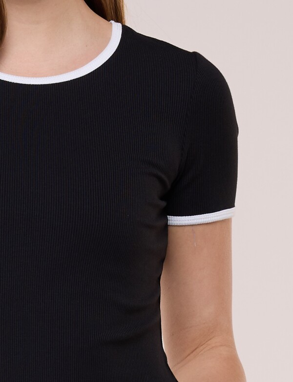 Remera Basica Ribs Contraste NEGRO/BLANCO