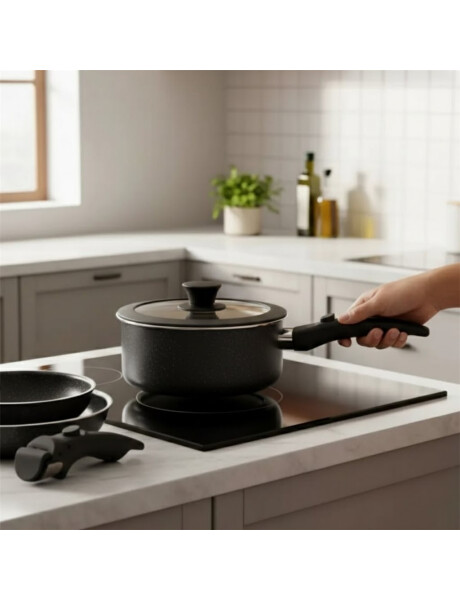 JUEGO BATERIA 5 PIEZAS MANGO DESMONTABLE CERAMICO NEGRO APTO INDUCCION JUEGO BATERIA 5 PIEZAS MANGO DESMONTABLE CERAMICO NEGRO APTO INDUCCION