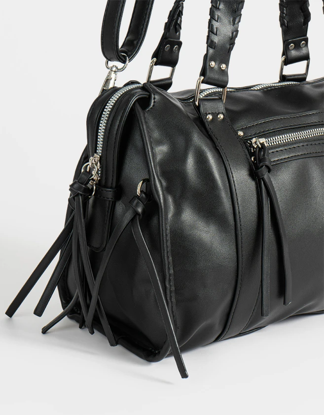 Bowling Boho Cartera Bowling Con Flecos - Negro