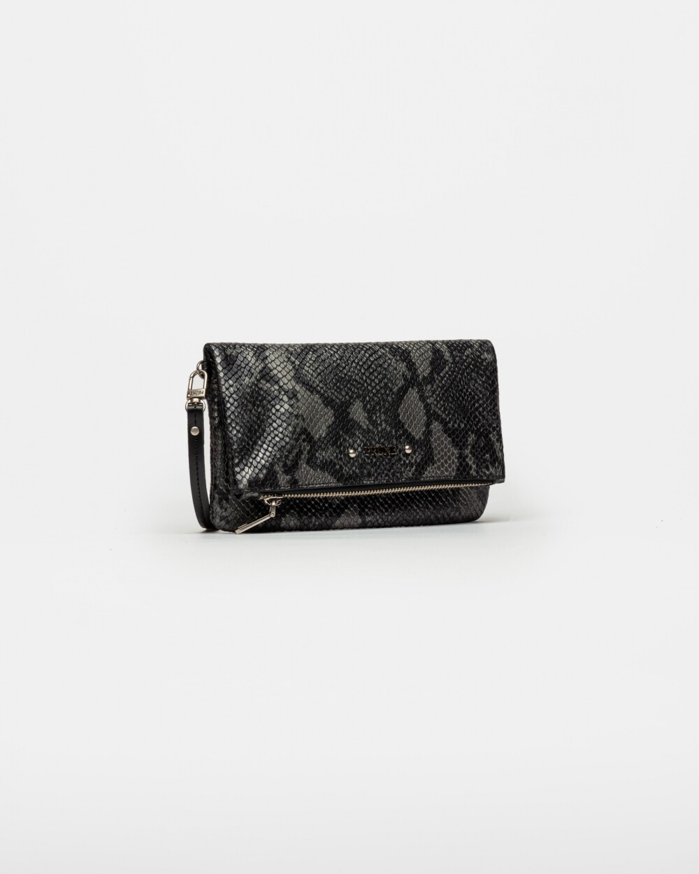 Mini Bag Honey En Cuero Snake Print Metalizado Gris