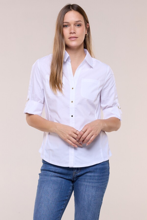 Camisa Algodón Con Laterales Elastizados BLANCO