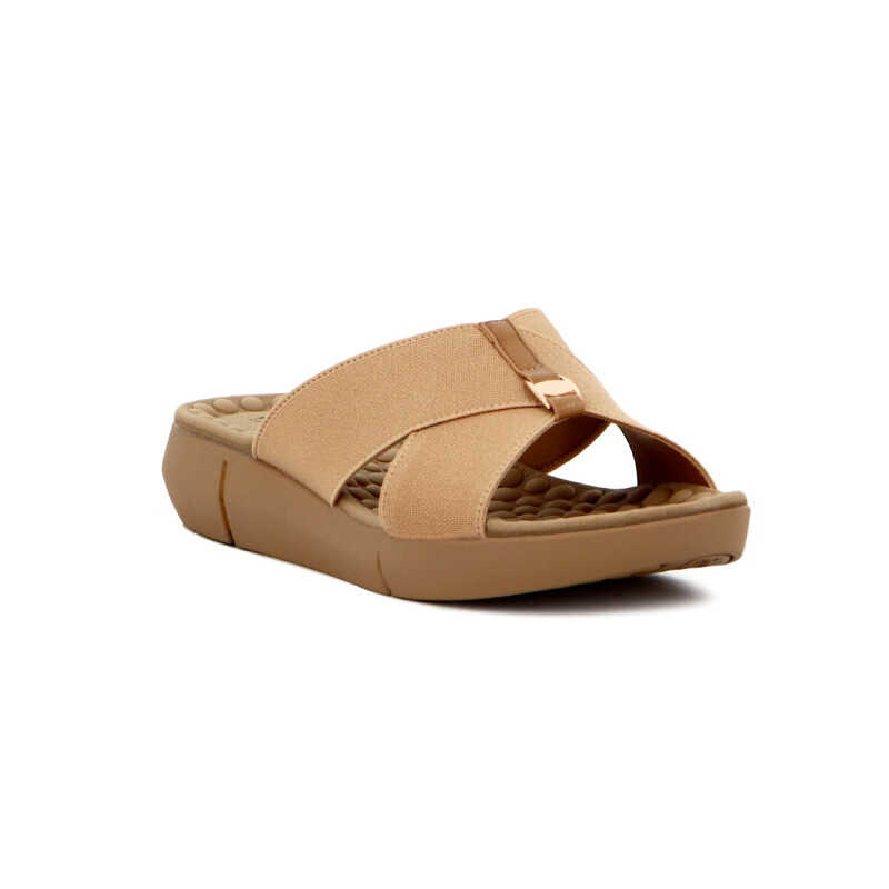 Wonder Sandalias Dama Confort Tira Cruzada C/ Aplique Camel