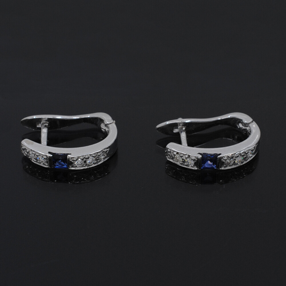 Aros en oro 18k blanco, zafiros y brillantes Aros en oro 18k blanco, zafiros y brillantes