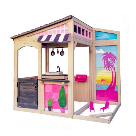 Casita de Juegos de Madera – Estilo Playa con Cocinita y Accesorios Casita de Juegos de Madera – Estilo Playa con Cocinita y Accesorios