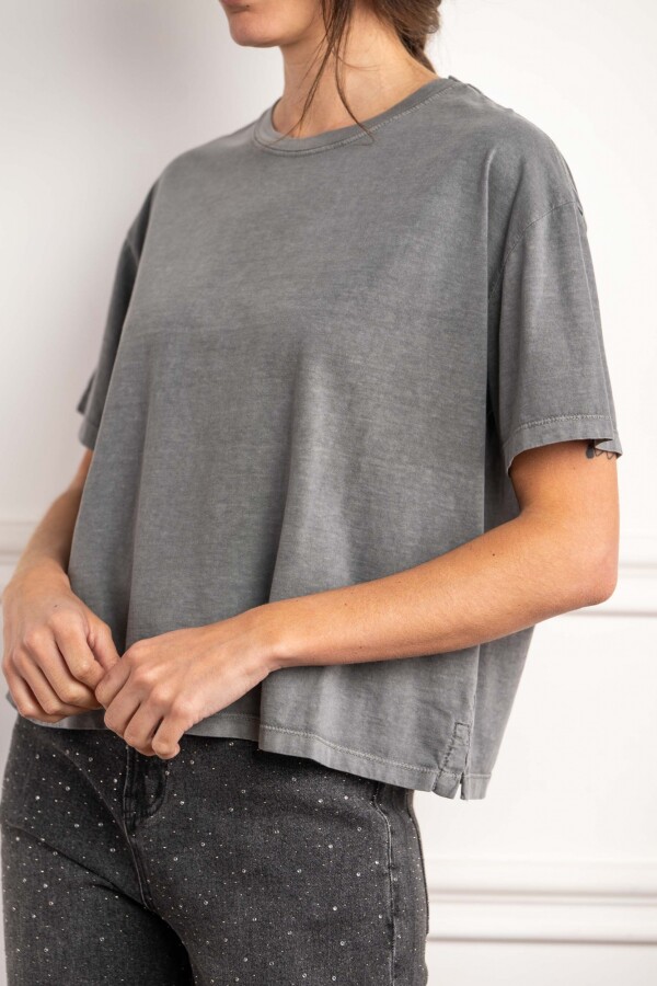 Remera Algodon Lavado Gris Oscuro