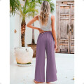 Pantalón Palazzo Elastizado Liso con Abertura Lila