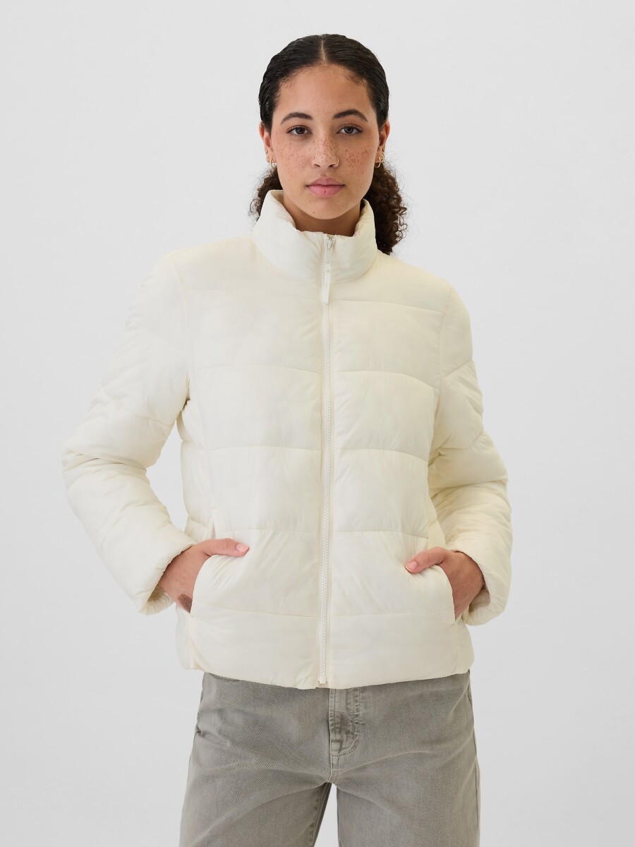 Campera Puffer Logo Gap Mujer - Ivory Frost 
