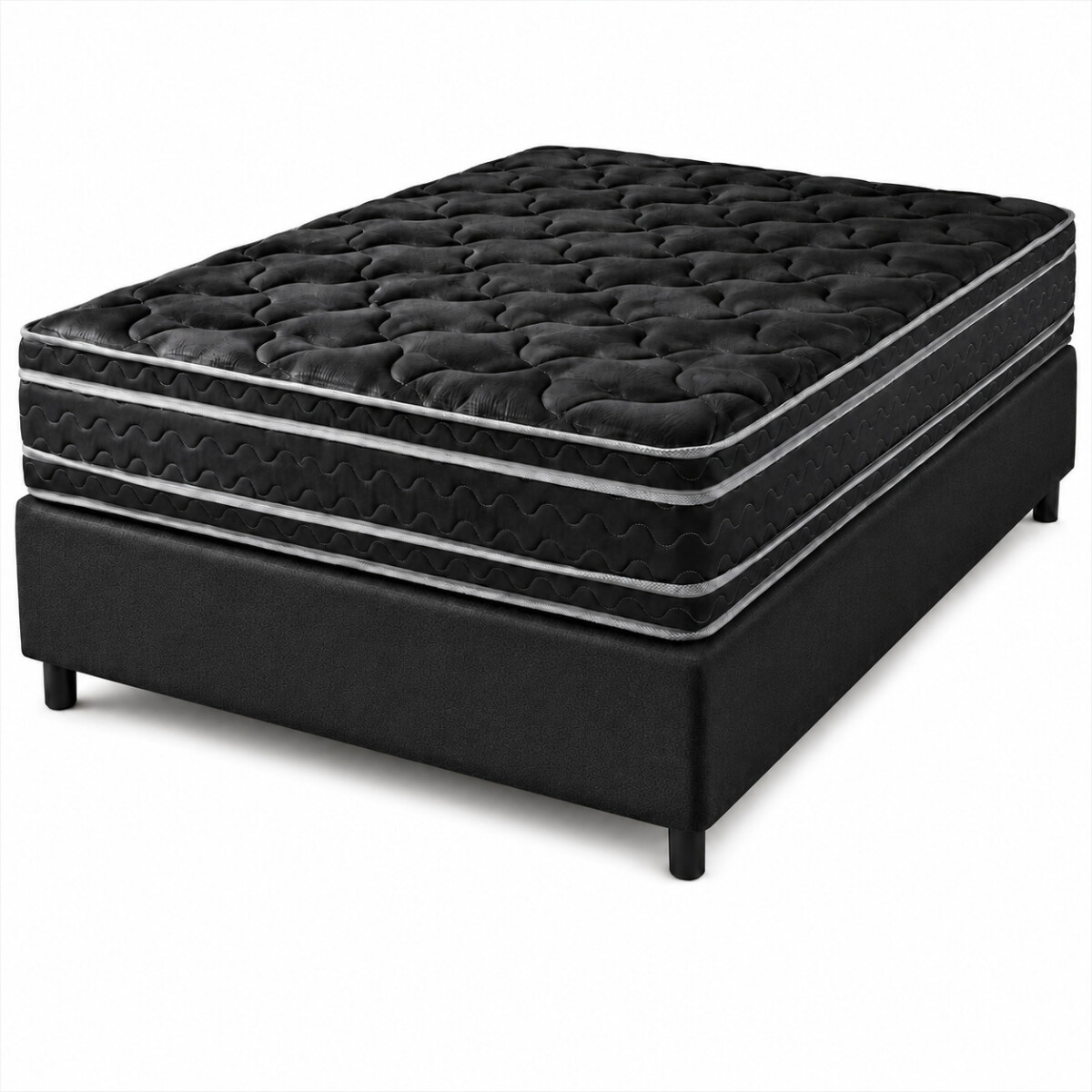 Conjunto Sommier Mega Black 2 Plazas 138 x 188 x 28 | Doble Europillow Reversible 