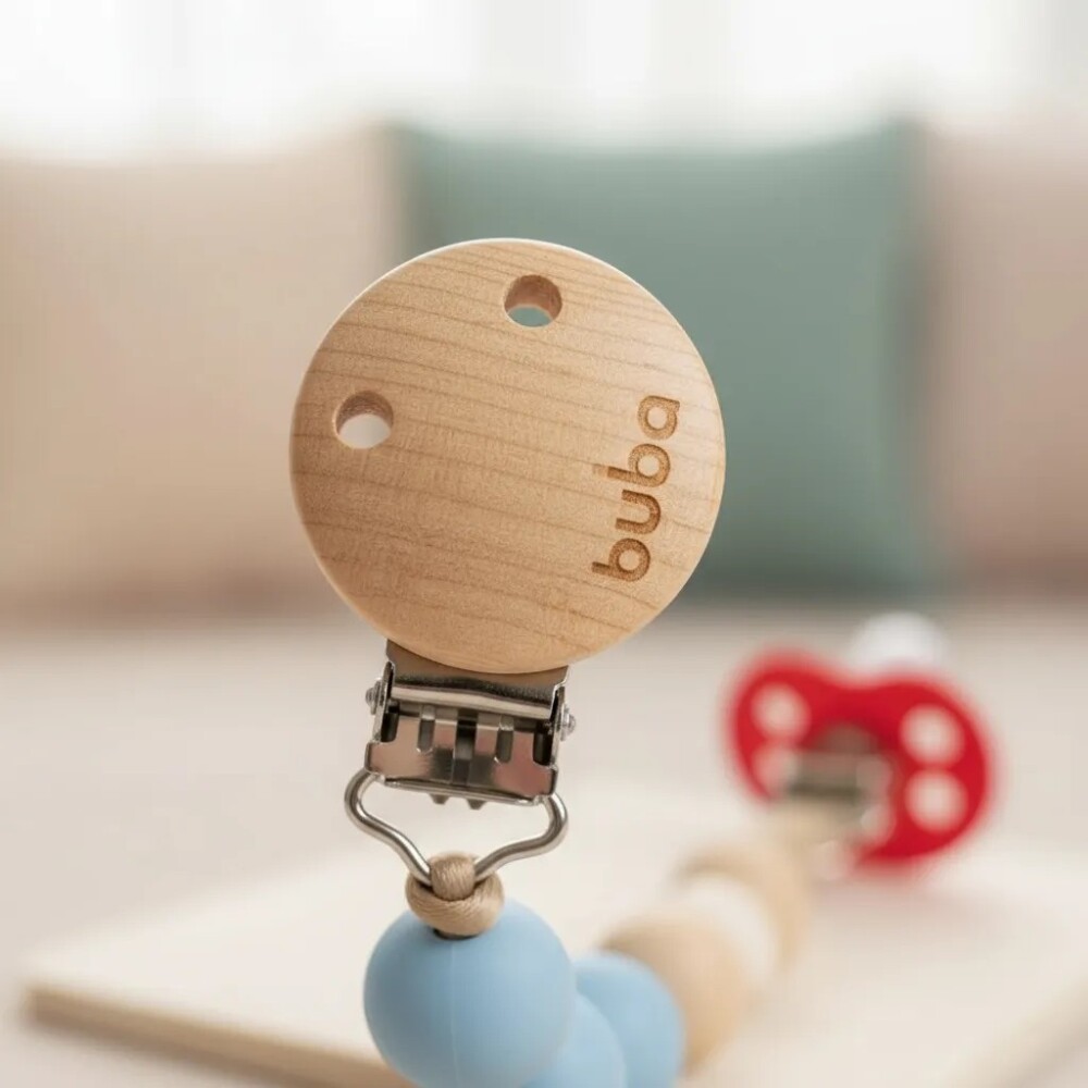 Clip para chupete silicona & bambu BUBA celeste