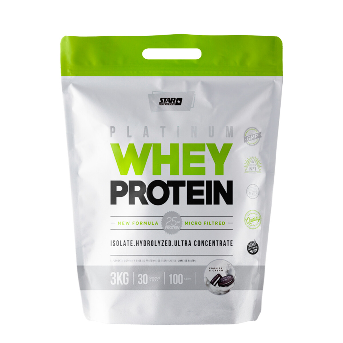 Platinum Whey Protein 3 kg (100 serv) - Star Nutrition - cookies and cream 