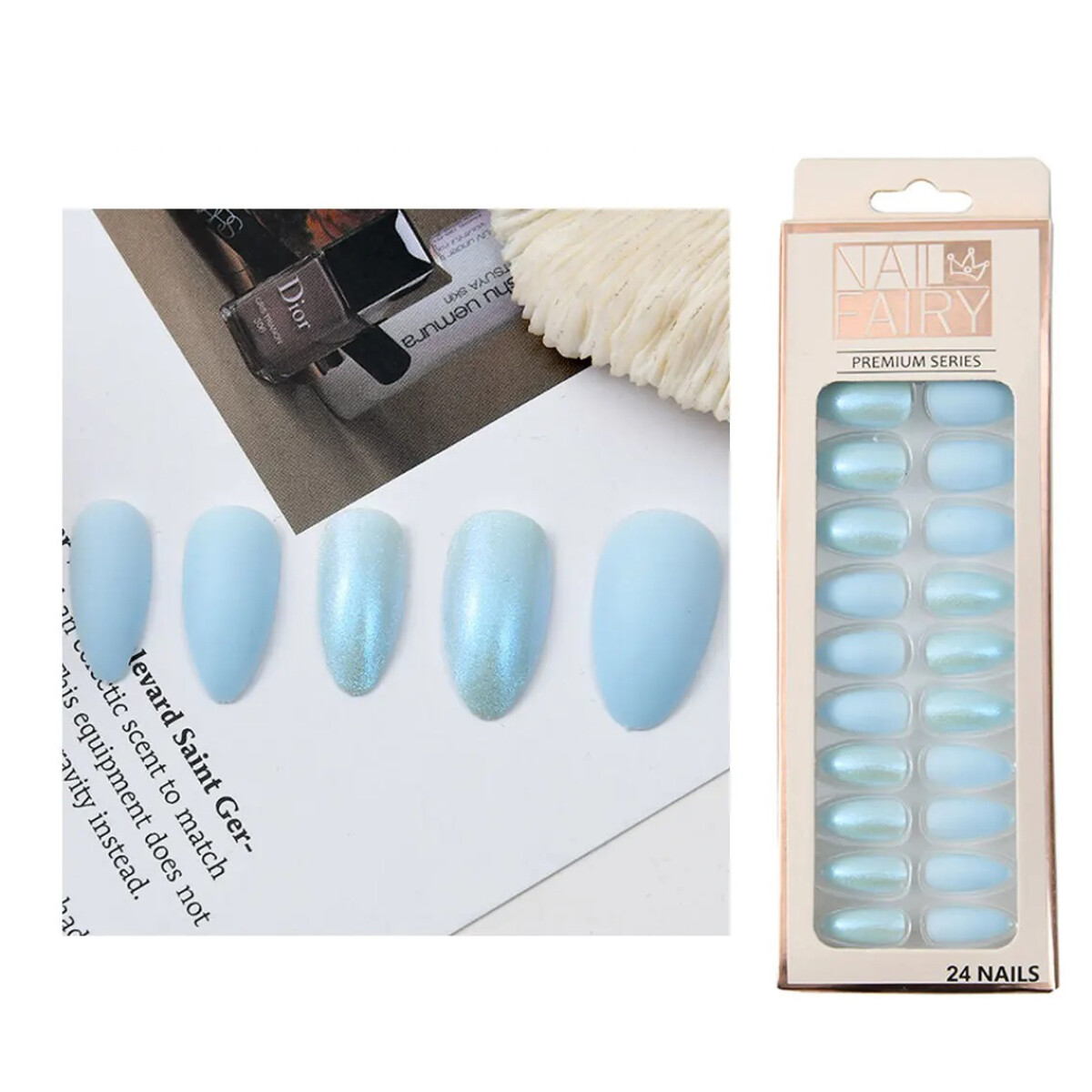 Set De Uñas Postizas Diana Punta Ballerina - Celeste 