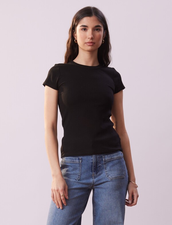 Remera Basica Ribs NEGRO