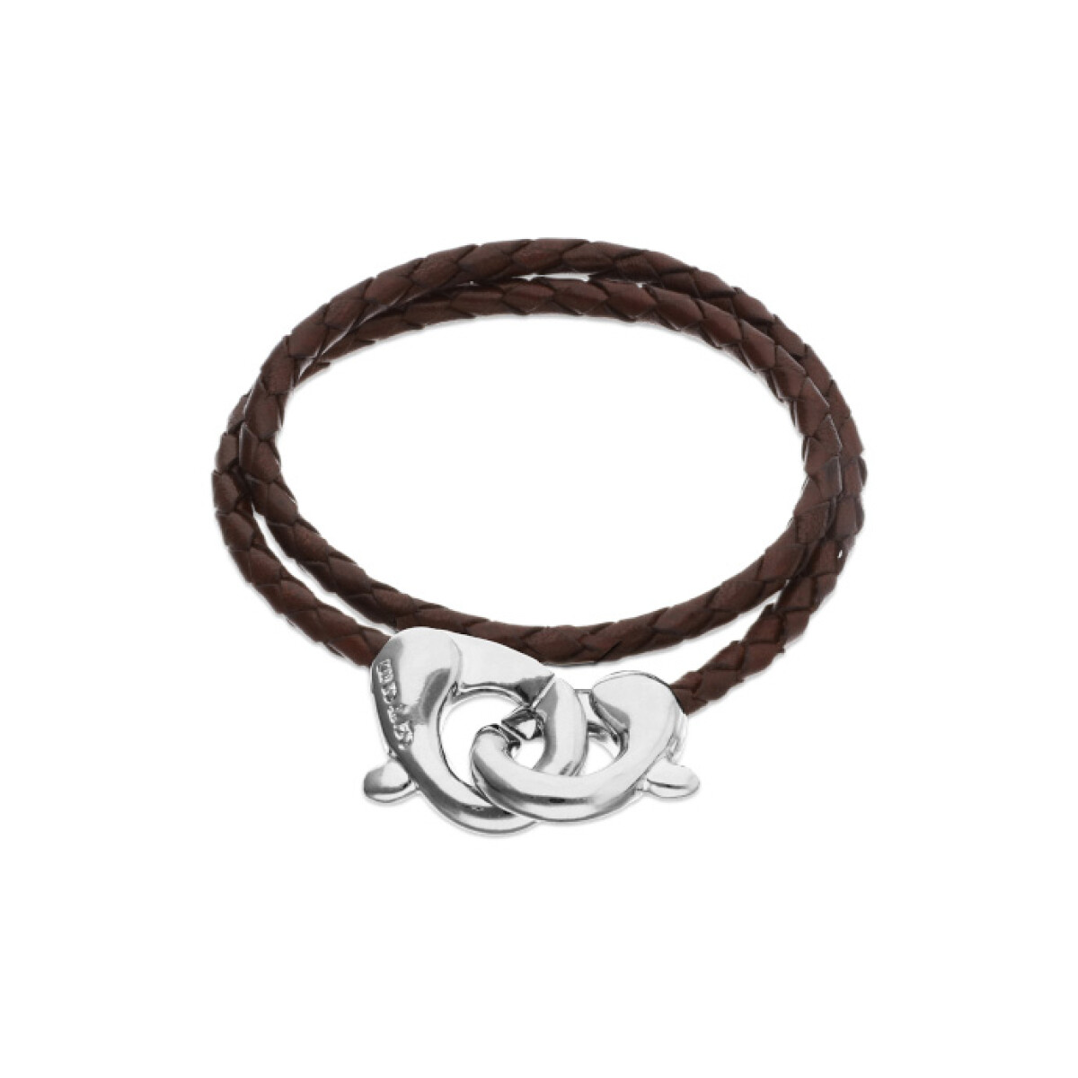 PULSERA DE CUERO DOBLE MARRÓN CON MOSQUETÓN ENTRELAZADO BAÑADO EN PLATA - Pulsera 