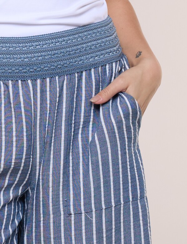 Pantalon Con Cintura De Crochet AZUL/BLANCO