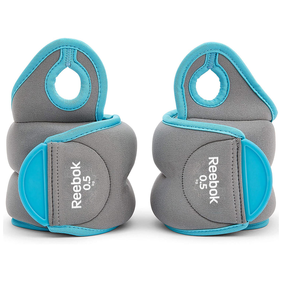 Pesas Muñequeras Reebok 0.5kg Con Agarre Velcro Fit - Gris/Celeste 