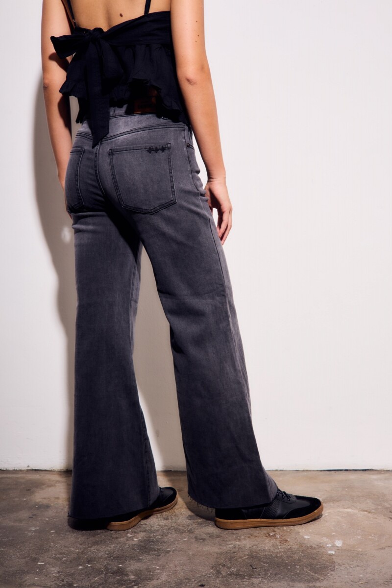 Jean Flared Wide Leg Denim Gris