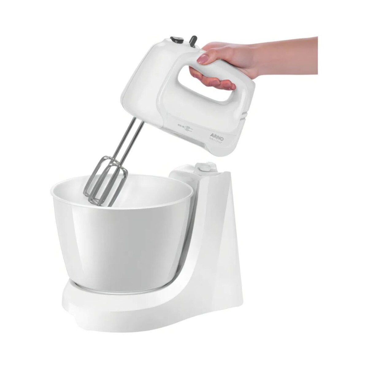 Mini Batidora Arno | 4 velocidades + Pulsar | Con 2 bowls de 4 Lts. | Color blanca. 