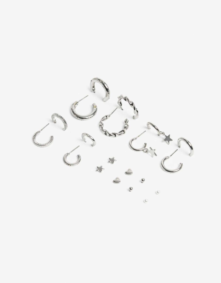 Set 10 Pares De Aros - Plateado Rodio 