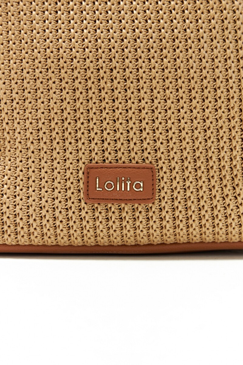 Bolso rafia con asas de eco cuero beige