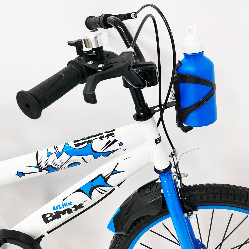Bicicleta Infantil Rodado 20 Con Rueditas Auxiliares Y Portabotellas Blanco