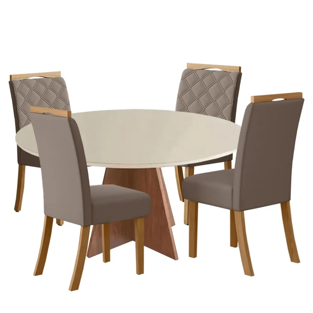 Juego de comedor mesa en madera maciza, tapa circular - 4 sillas tapizadas Juego de comedor mesa en madera maciza, tapa circular - 4 sillas tapizadas