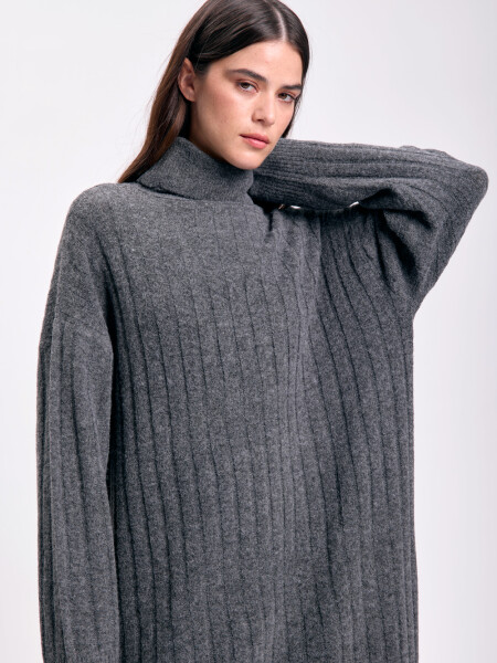Vestido punto canalé Gris