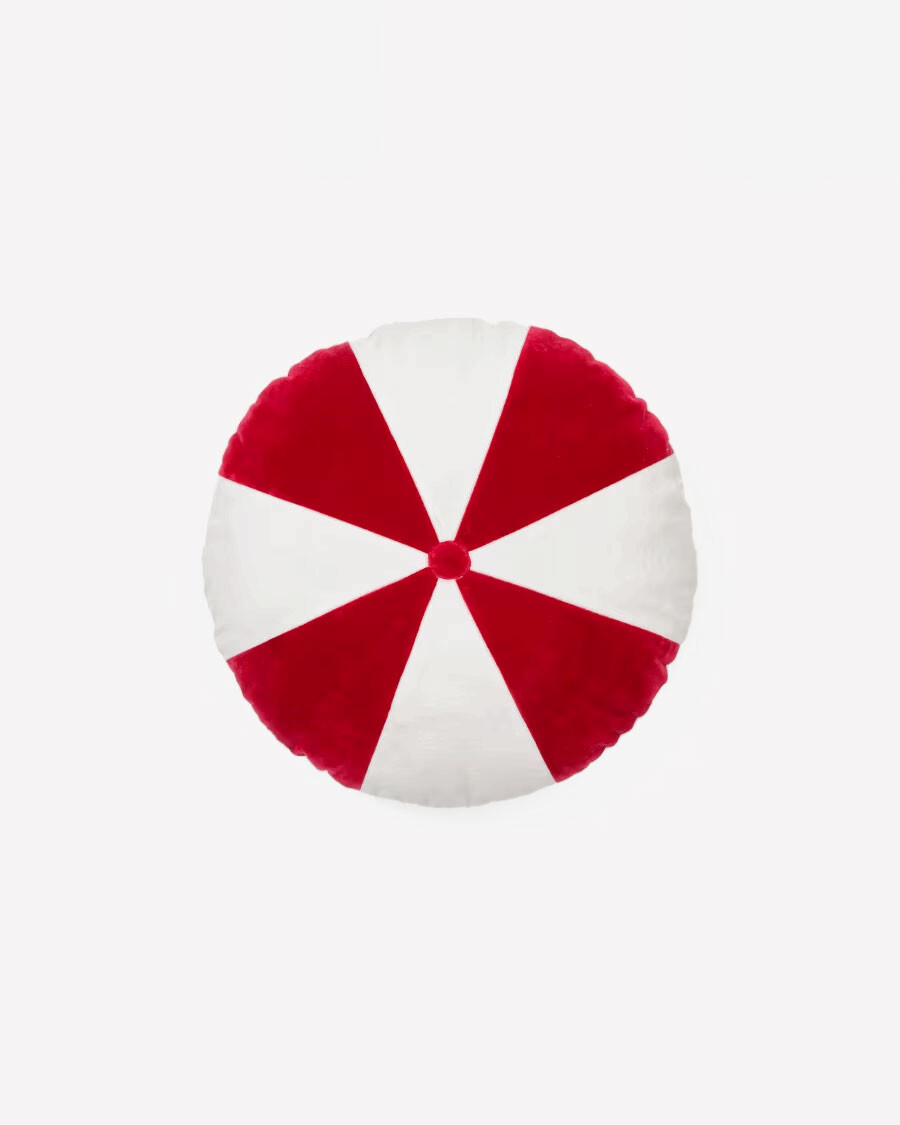 Almohadón redondo Odet de algodón blanco y rojo Ø 45 cm