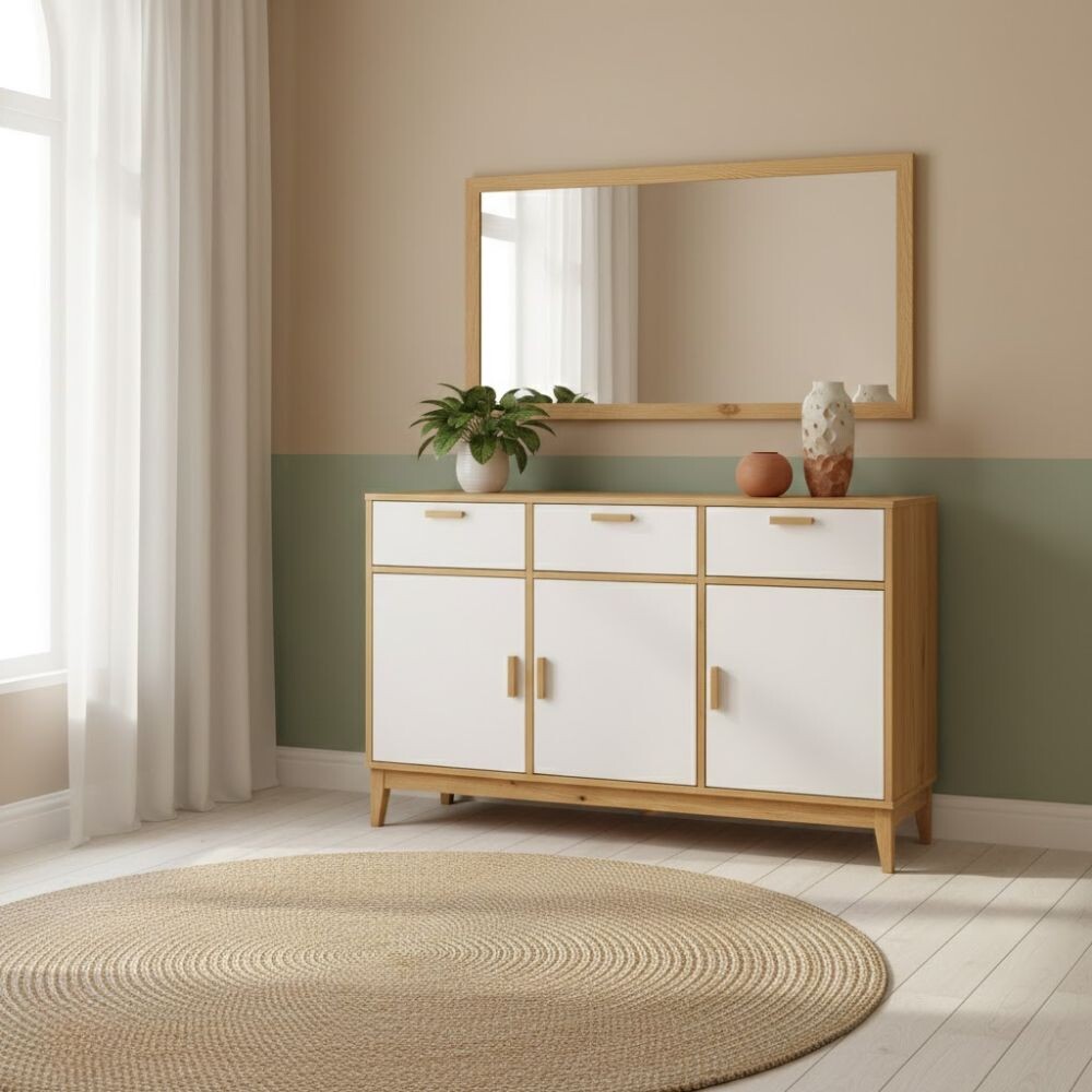 APARADOR BUFFET DE 3 PUERTAS 3 CAJONES EN MADERA MACIZA BLANCO