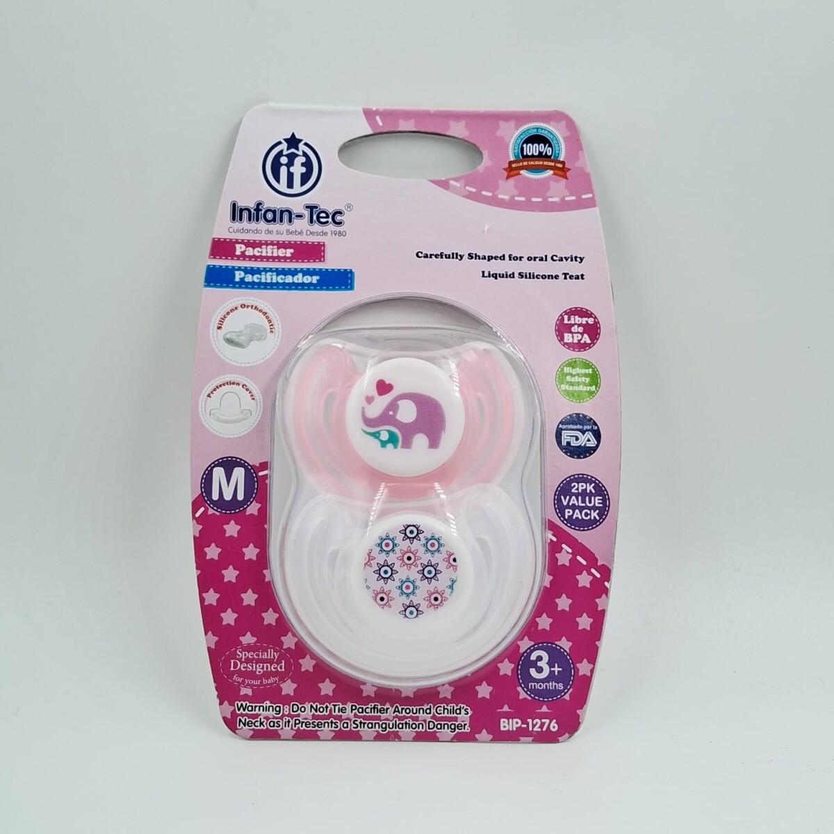 Chupete c/tapa x2 Infan-Tec - M 3+ Rosa 