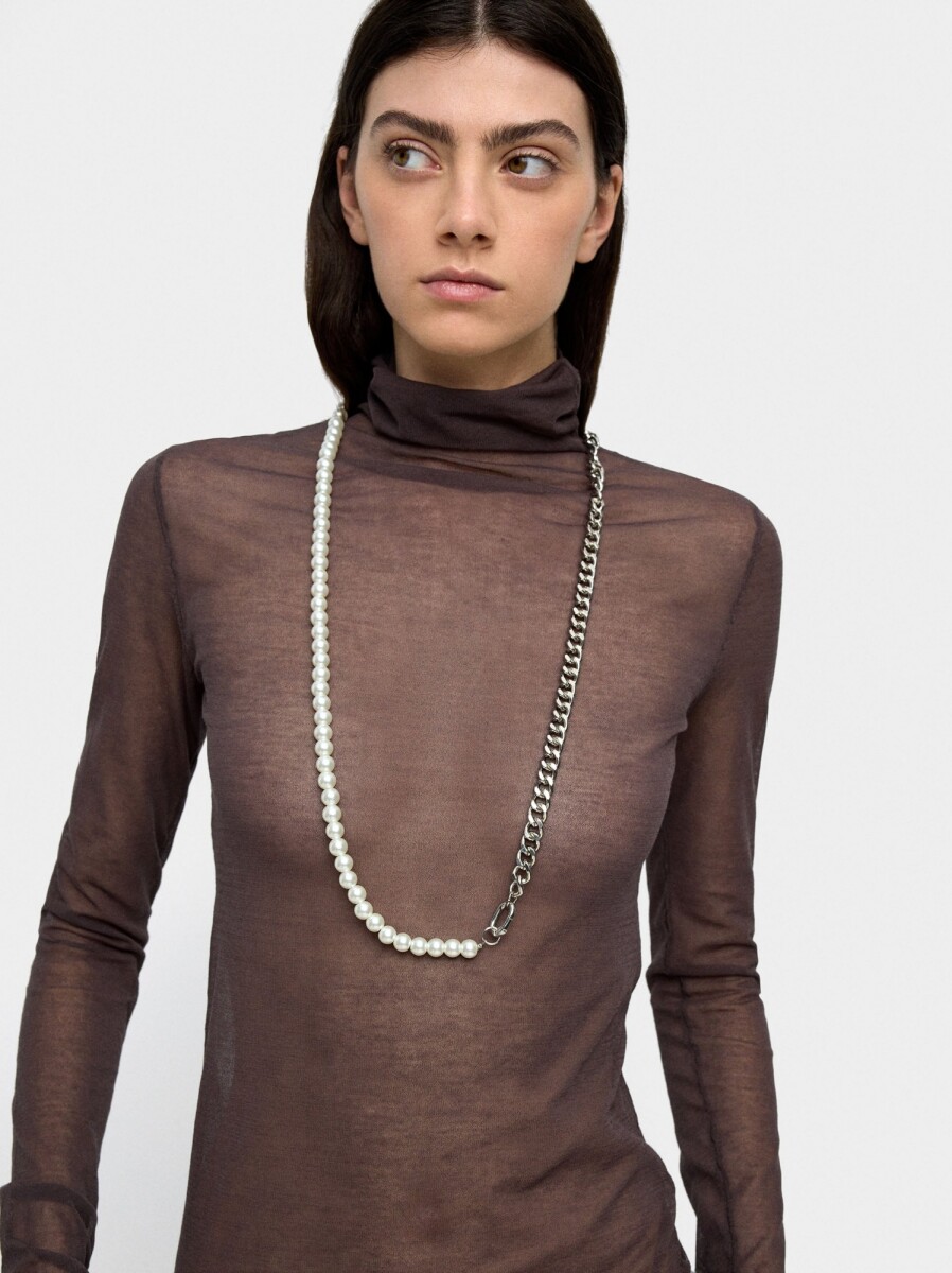 Collar Conversible De Eslabones Y Perlas - plateado 