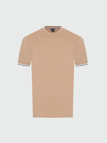 Hugo Boss - Remera de algodón con rayas características en los puños, THOMPSON Beige