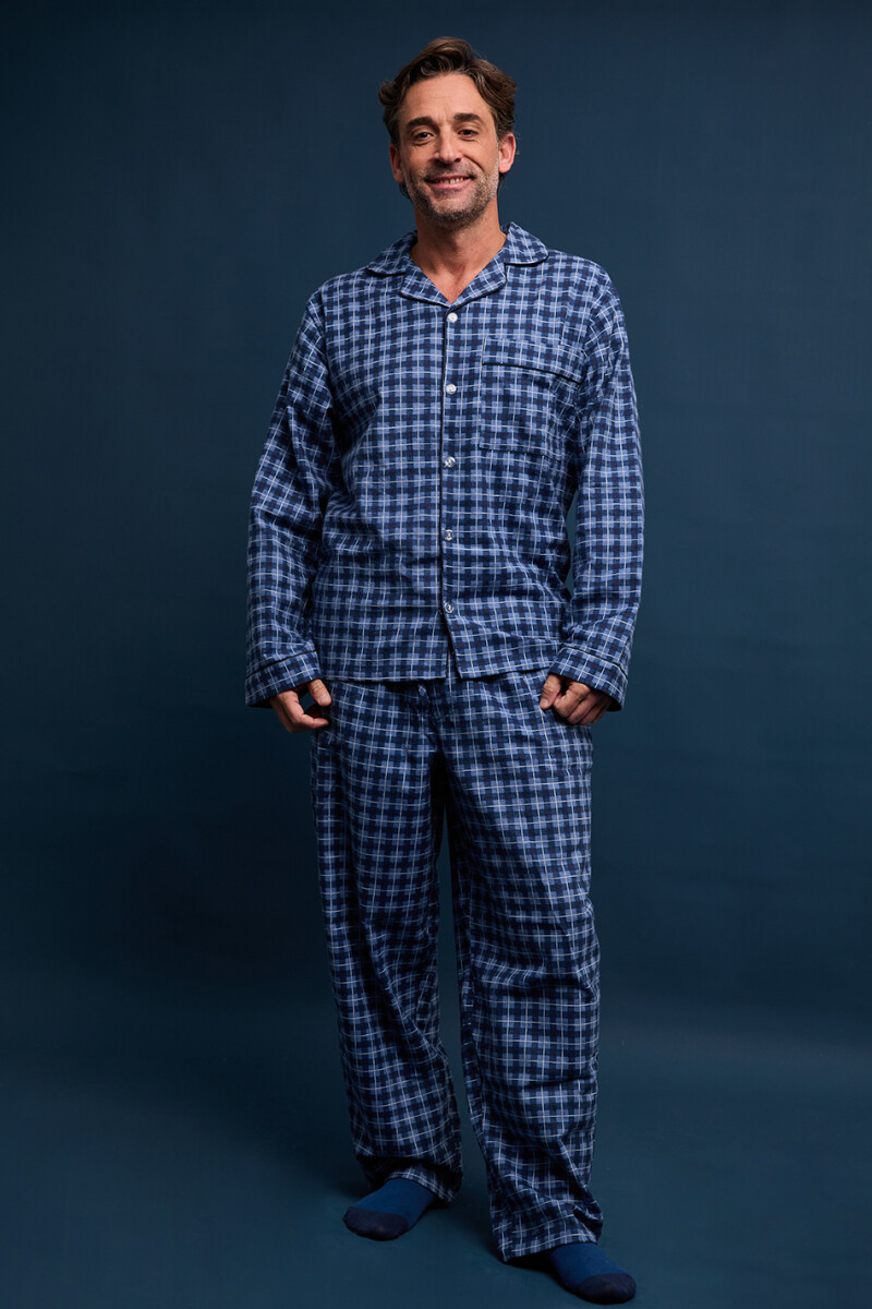 Pijama hombre retro franela - Azul 