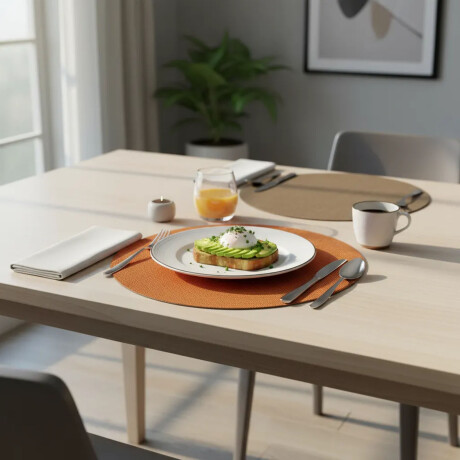 Mantel Individual Doble Cara Redondo Premium Tex en PVC Caramelo/nude