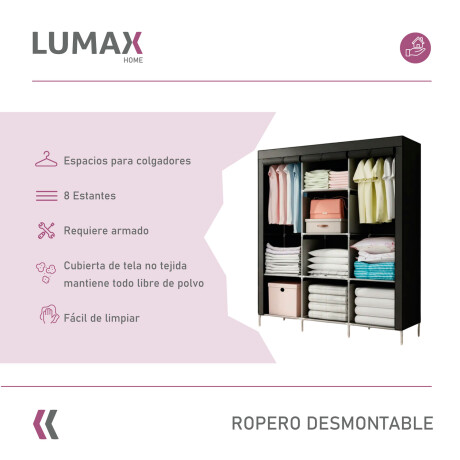 Ropero de 8 Estantes Desmontable de Caño y Tela TNT 175x45x130 Negro