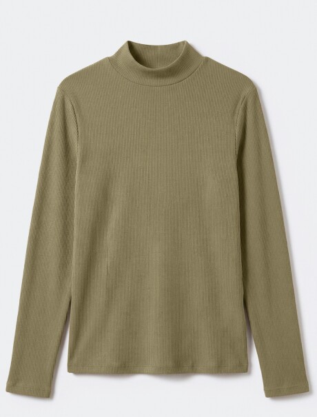 BLUSA DE CUELLO ALTO ACANALADO VERDE